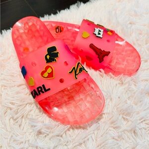 Karl Lagerfeld Pink Jelly Slide Sandals